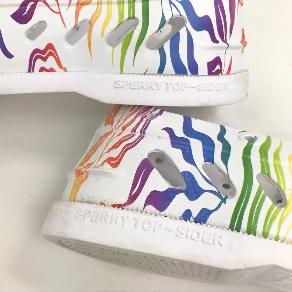 Sperry TopSider White Multicolor Tropical Rainbow Pride Unisex Floater Loafers
